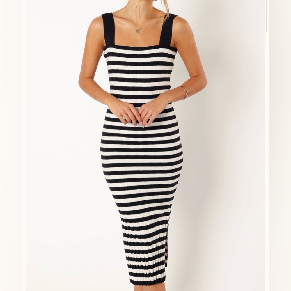 NWOT Petal & Pup Black and White Striped Midi Dress